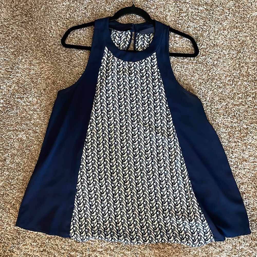 Blue blouse with Keyhole back detail with 2 gold buttons